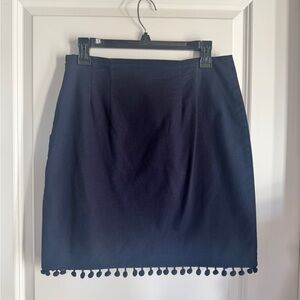 Talbots Navy Blue Skirt with Pom-Pom Trim